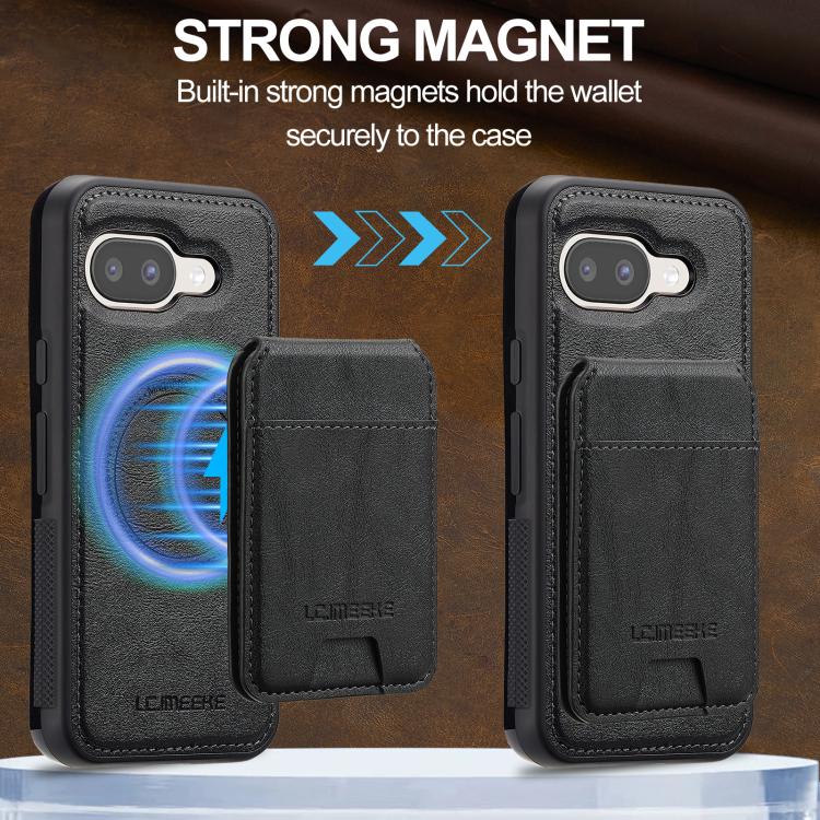 For Google Pixel 9a LC.IMEEKE L3 Series Detachable RFID Card Bag Magsafe Phone Case(Black)