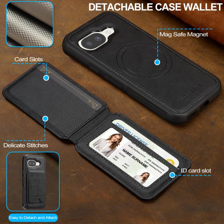 For Google Pixel 9a LC.IMEEKE L3 Series Detachable RFID Card Bag Magsafe Phone Case(Black)