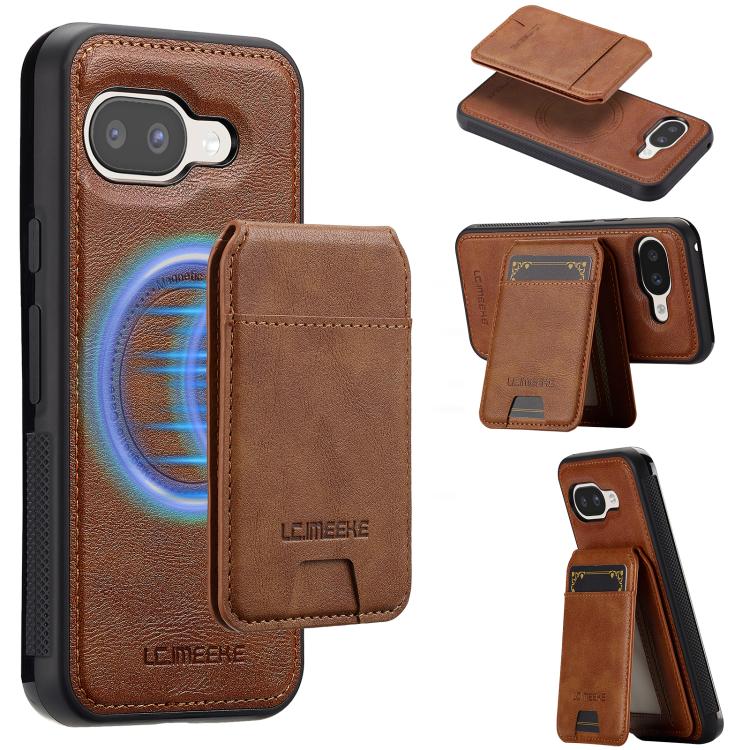 For Google Pixel 9a LC.IMEEKE L3 Series Detachable RFID Card Bag Magsafe Phone Case(Brown)