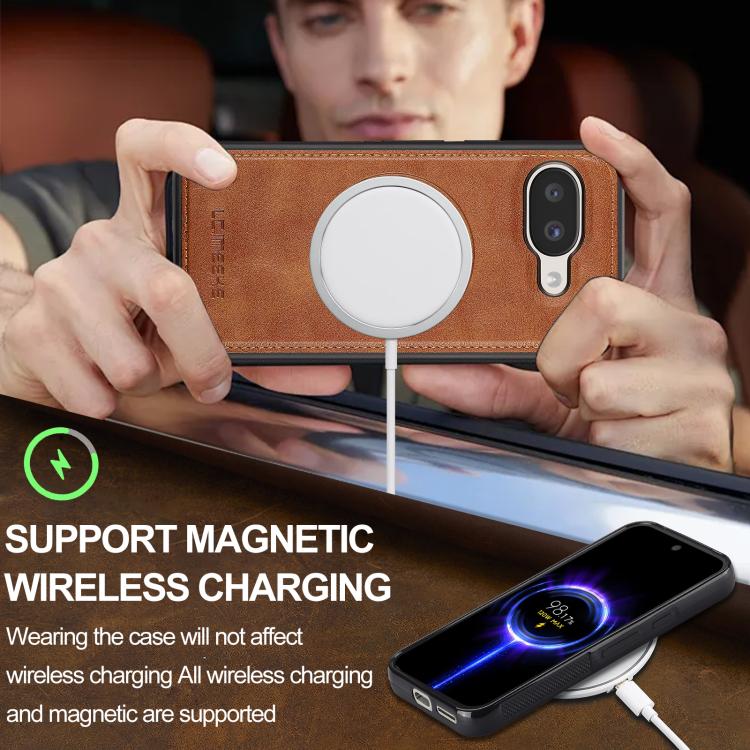For Google Pixel 9a LC.IMEEKE L3 Series Detachable RFID Card Bag Magsafe Phone Case(Brown)
