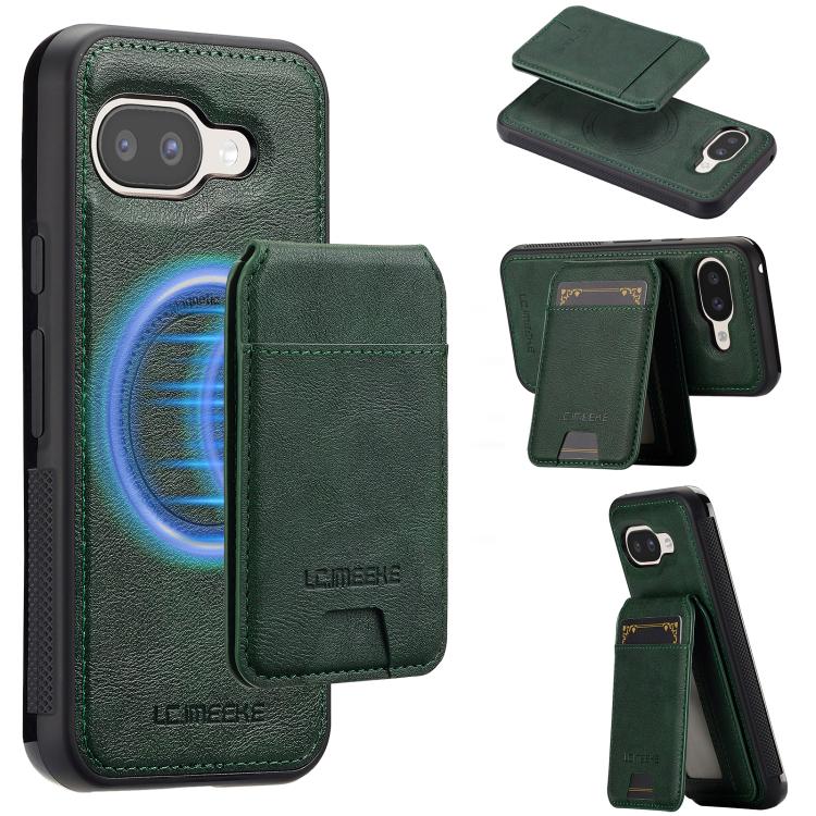 For Google Pixel 9a LC.IMEEKE L3 Series Detachable RFID Card Bag Magsafe Phone Case(Green)