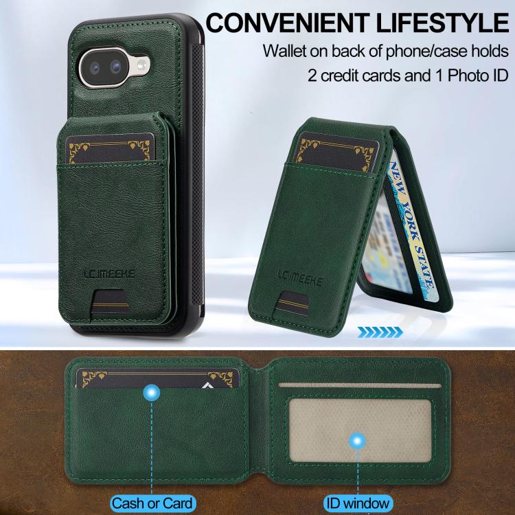 For Google Pixel 9a LC.IMEEKE L3 Series Detachable RFID Card Bag Magsafe Phone Case(Green)