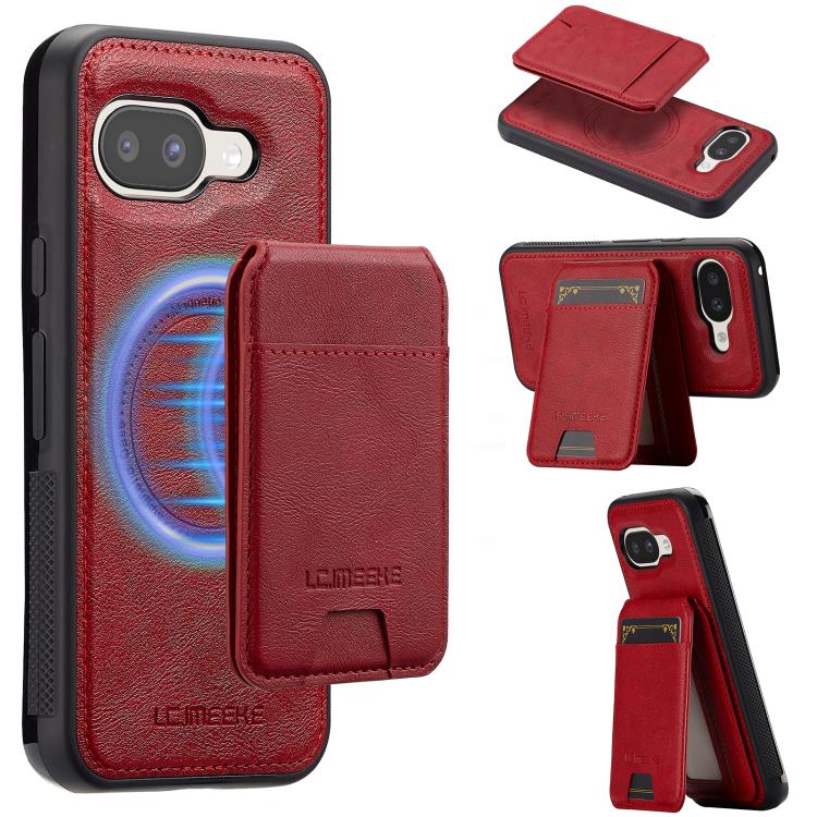 For Google Pixel 9a LC.IMEEKE L3 Series Detachable RFID Card Bag Magsafe Phone Case(Red)