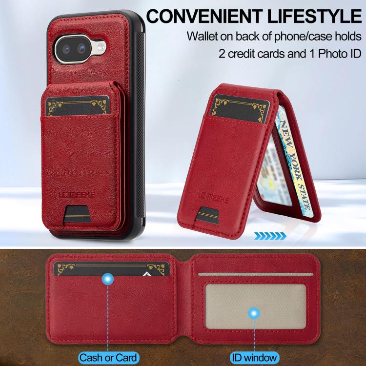 For Google Pixel 9a LC.IMEEKE L3 Series Detachable RFID Card Bag Magsafe Phone Case(Red)