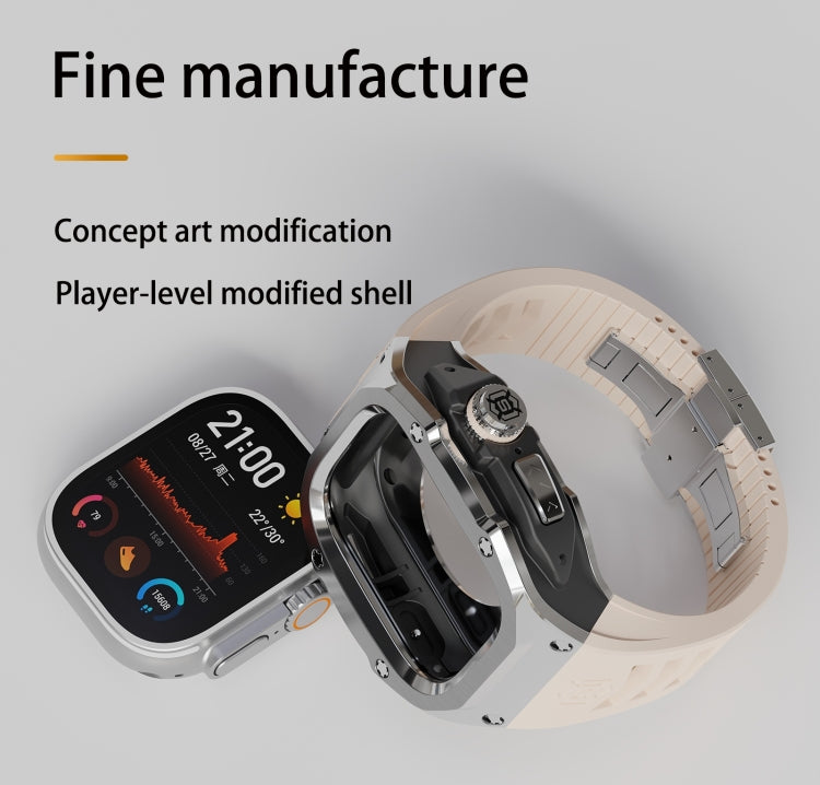 For Apple Watch Ultra 3 / 2 / 1 49mm RedPepper Armor Metal Case Integrated Silicone Watch Band(Steel Black White)