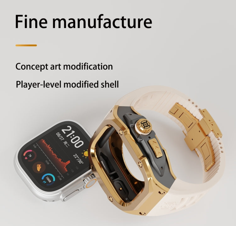 For Apple Watch Ultra 3 / 2 / 1 49mm RedPepper Armor Metal Case Integrated Silicone Watch Band(Gold Black White)