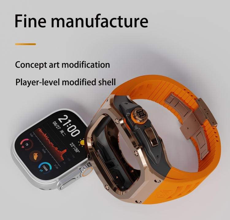 For Apple Watch Ultra 3 / 2 / 1 49mm RedPepper Armor Metal Case Integrated Silicone Watch Band(Rose Gold Black Orange)