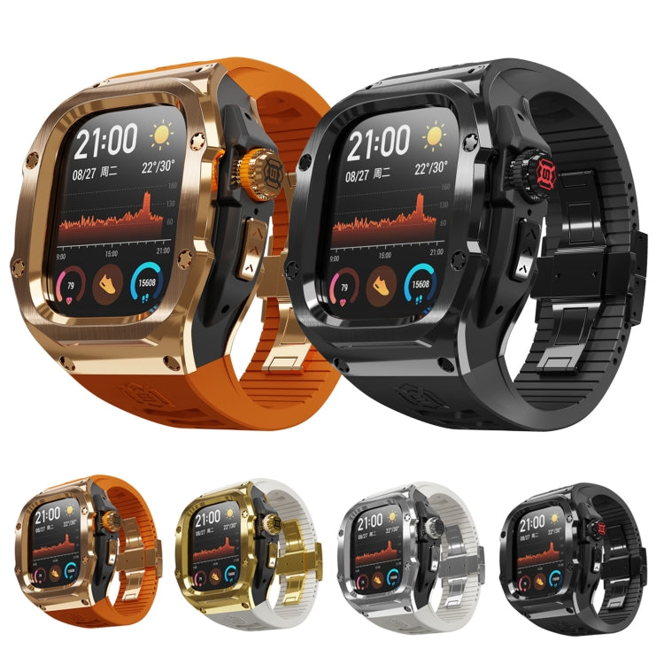 For Apple Watch Ultra 3 / 2 / 1 49mm RedPepper Armor Metal Case Integrated Silicone Watch Band(Steel Black White)