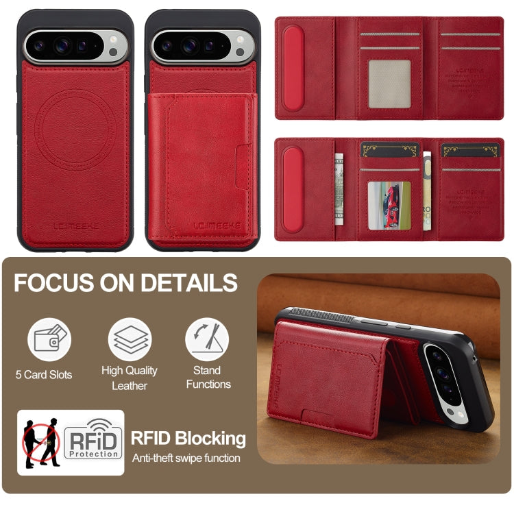For Google Pixel 9 Pro XL LC.IMEEKE L5 Series Detachable RFID Card Bag Magsafe Phone Case(Red)