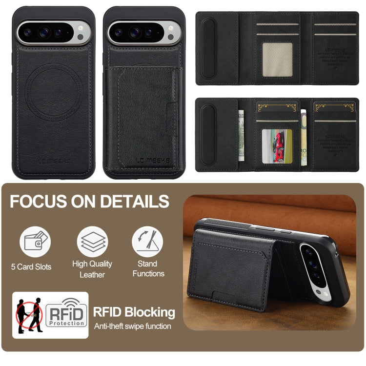 For Google Pixel 9 / 9 Pro LC.IMEEKE L5 Series Detachable RFID Card Bag Magsafe Phone Case(Black)
