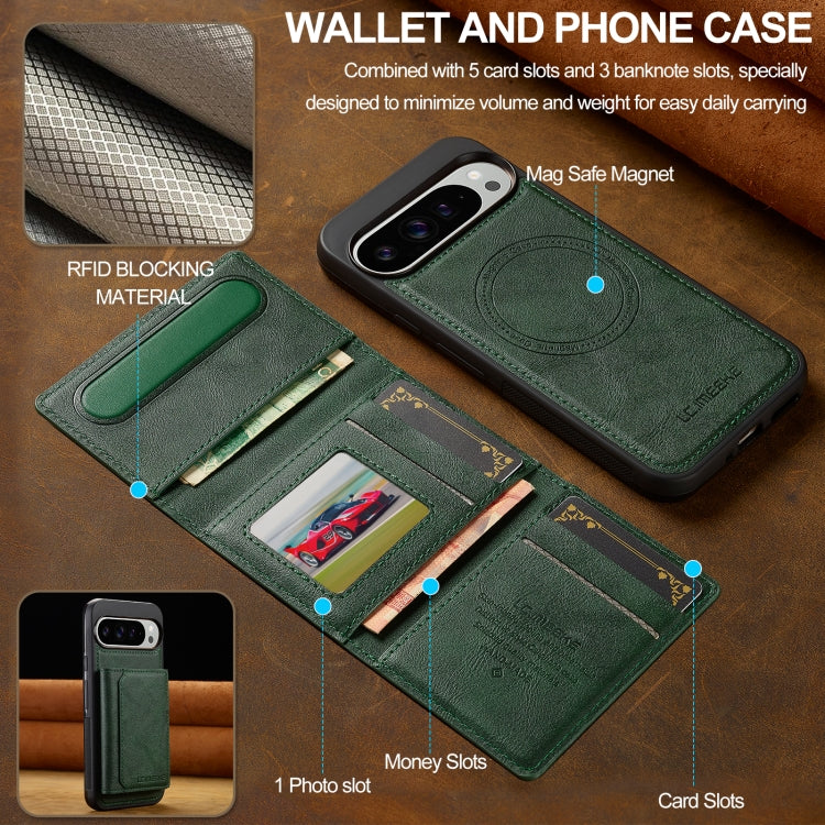 For Google Pixel 9 / 9 Pro LC.IMEEKE L5 Series Detachable RFID Card Bag Magsafe Phone Case(Green)