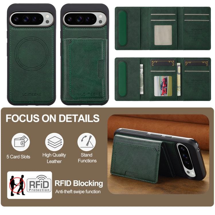For Google Pixel 9 / 9 Pro LC.IMEEKE L5 Series Detachable RFID Card Bag Magsafe Phone Case(Green)