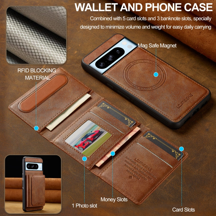 For Google Pixel 8 Pro LC.IMEEKE L5 Series Detachable RFID Card Bag Magsafe Phone Case(Brown)