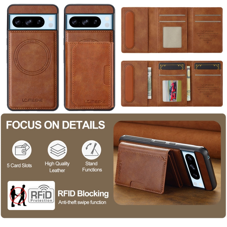 For Google Pixel 8 Pro LC.IMEEKE L5 Series Detachable RFID Card Bag Magsafe Phone Case(Brown)