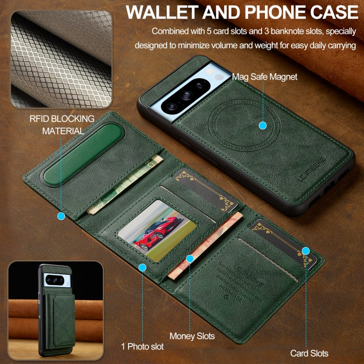 For Google Pixel 8 Pro LC.IMEEKE L5 Series Detachable RFID Card Bag Magsafe Phone Case(Green)