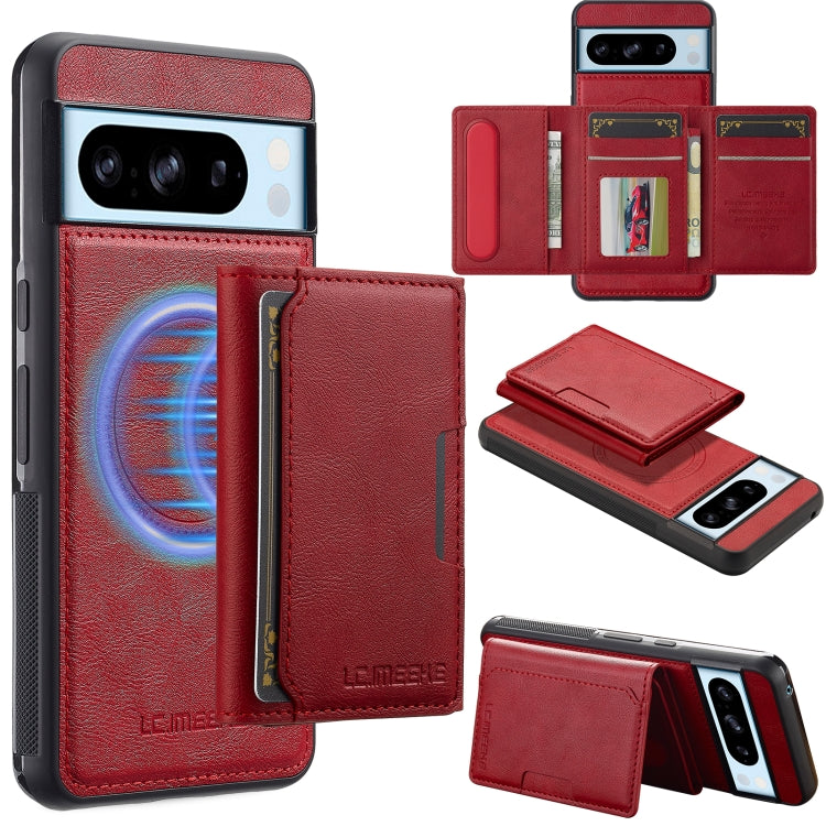 For Google Pixel 8 Pro LC.IMEEKE L5 Series Detachable RFID Card Bag Magsafe Phone Case(Red)