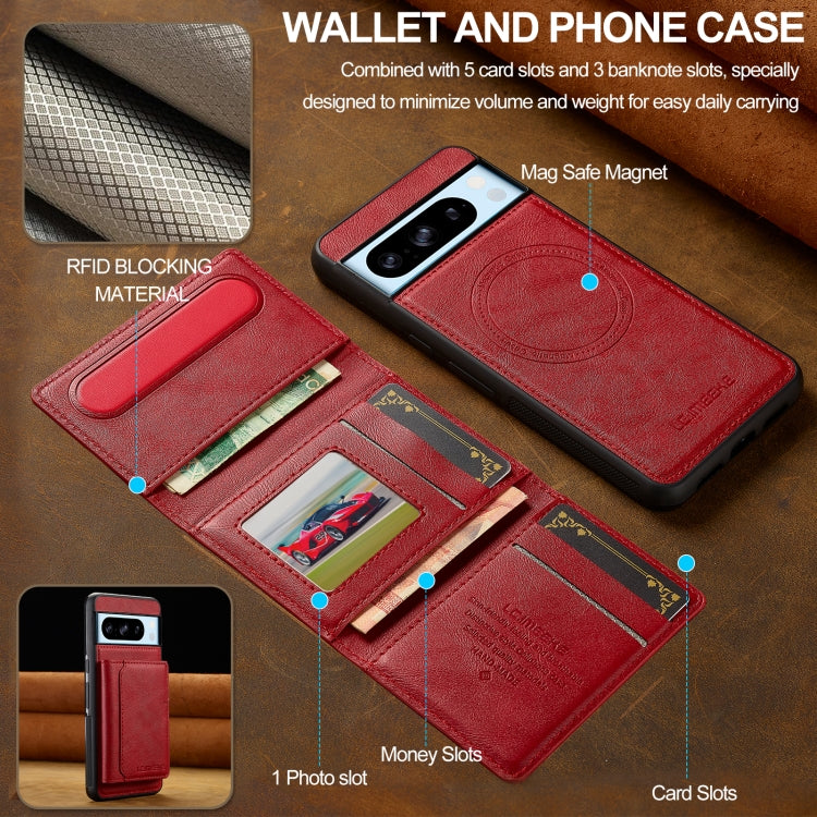 For Google Pixel 8 Pro LC.IMEEKE L5 Series Detachable RFID Card Bag Magsafe Phone Case(Red)