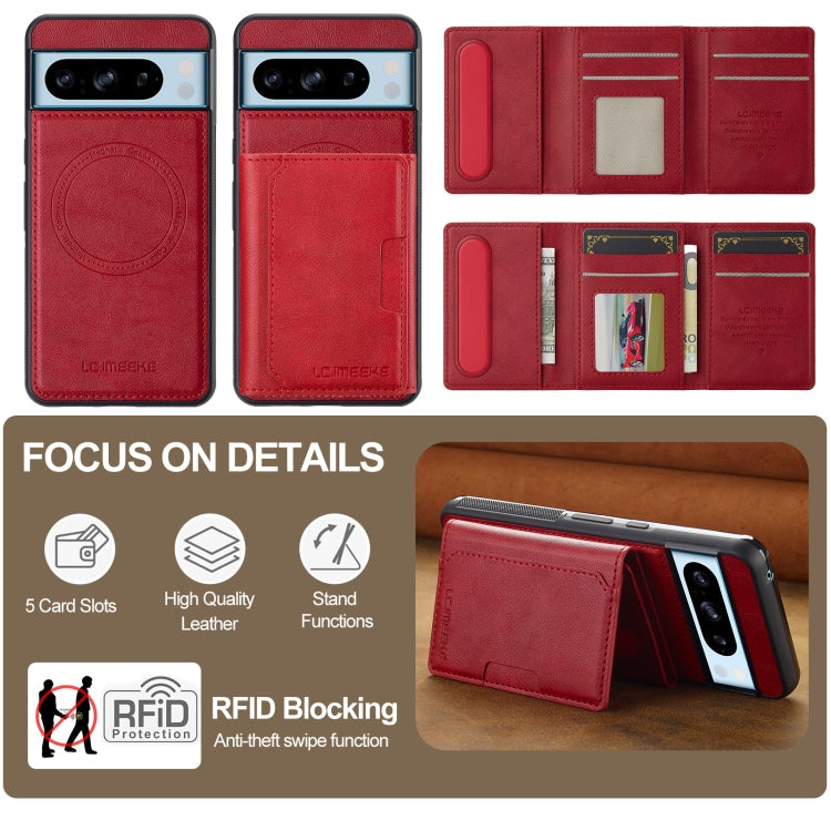 For Google Pixel 8 Pro LC.IMEEKE L5 Series Detachable RFID Card Bag Magsafe Phone Case(Red)