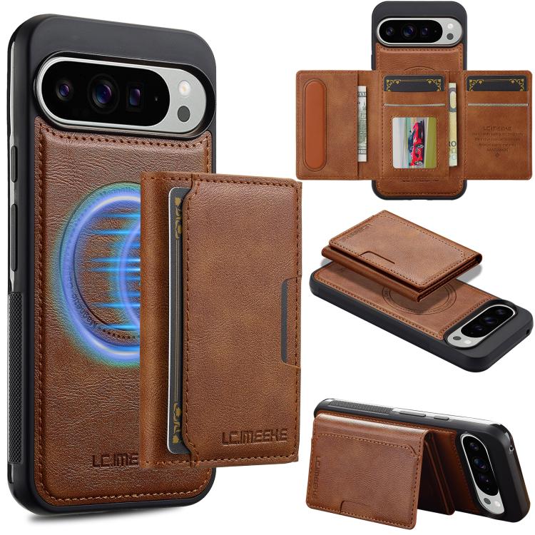 For Google Pixel 10 / 10 Pro LC.IMEEKE L5 Series Detachable RFID Card Bag Magsafe Phone Case(Brown)