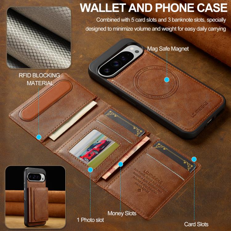 For Google Pixel 10 / 10 Pro LC.IMEEKE L5 Series Detachable RFID Card Bag Magsafe Phone Case(Brown)