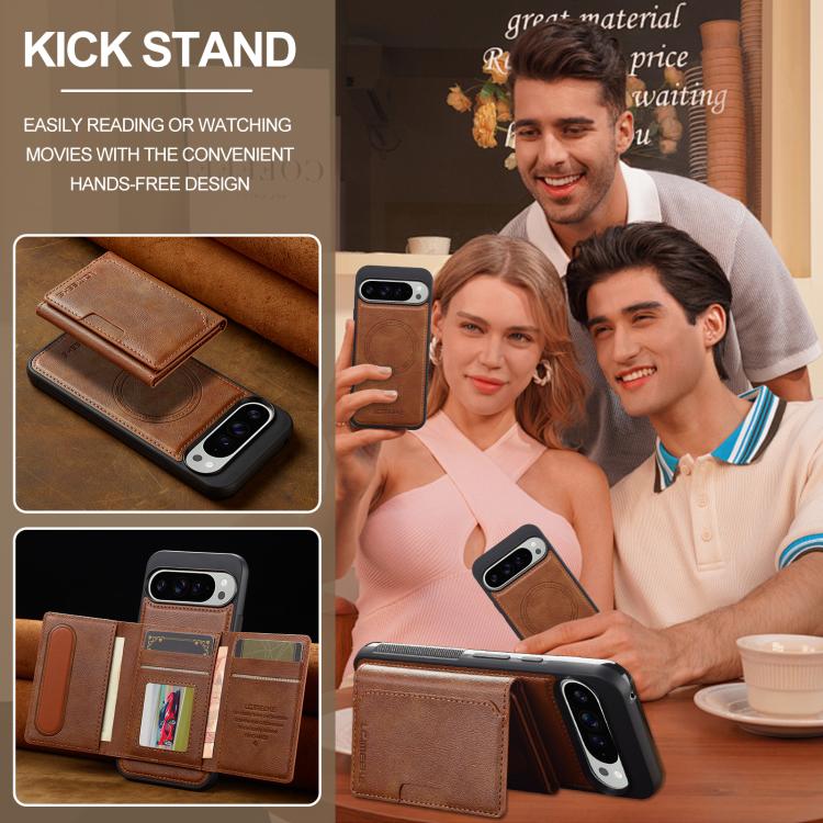 For Google Pixel 10 / 10 Pro LC.IMEEKE L5 Series Detachable RFID Card Bag Magsafe Phone Case(Brown)