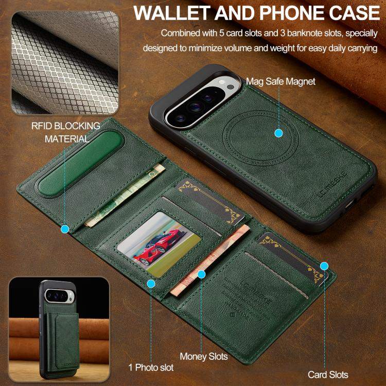 For Google Pixel 10 / 10 Pro LC.IMEEKE L5 Series Detachable RFID Card Bag Magsafe Phone Case(Green)
