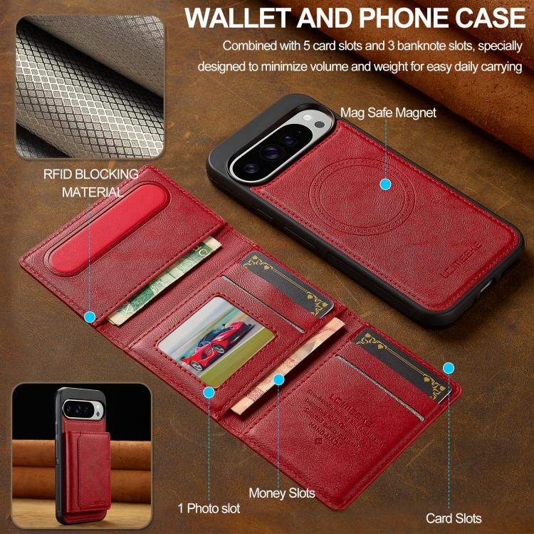 For Google Pixel 10 / 10 Pro LC.IMEEKE L5 Series Detachable RFID Card Bag Magsafe Phone Case(Red)
