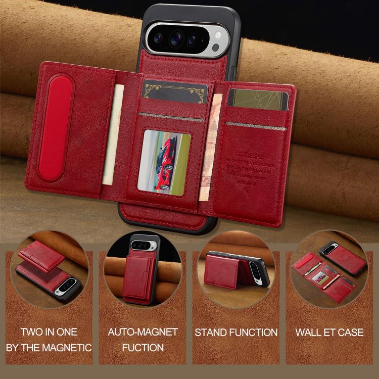 For Google Pixel 10 / 10 Pro LC.IMEEKE L5 Series Detachable RFID Card Bag Magsafe Phone Case(Red)