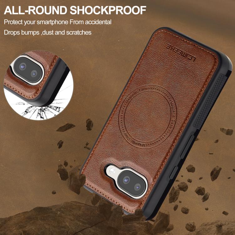 For Google Pixel 9a LC.IMEEKE L5 Series Detachable RFID Card Bag Magsafe Phone Case(Brown)