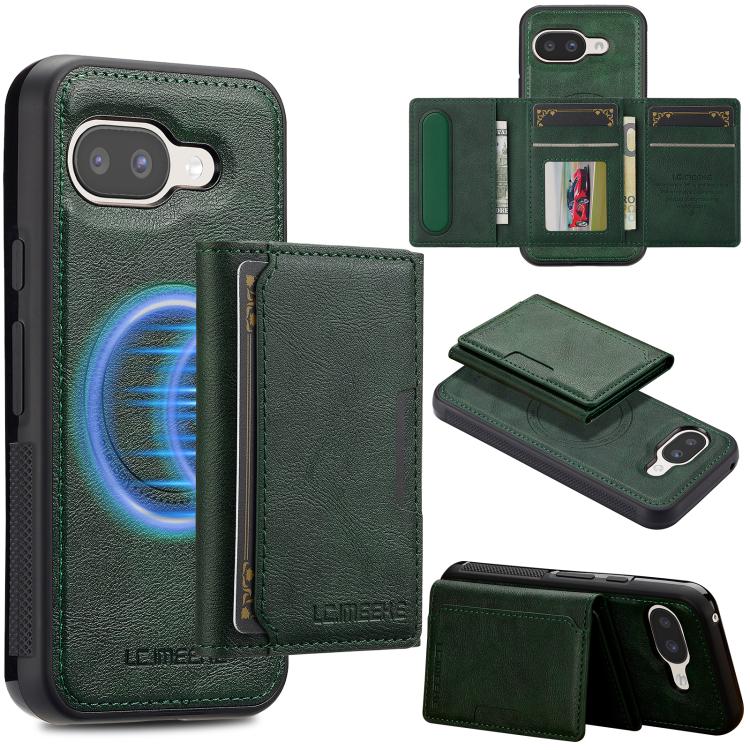 For Google Pixel 9a LC.IMEEKE L5 Series Detachable RFID Card Bag Magsafe Phone Case(Green)