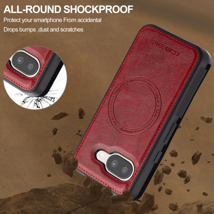 For Google Pixel 9a LC.IMEEKE L5 Series Detachable RFID Card Bag Magsafe Phone Case(Red)