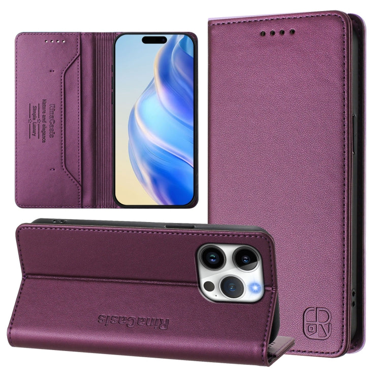 RC01 Dual-Folded Magnetic Suction RFID Leather Phone Case, For iPhone 16 Pro, For iPhone 16 Plus, For iPhone 16