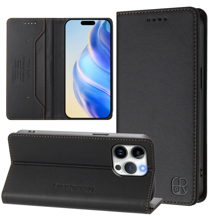 RC01 Dual-Folded Magnetic Suction RFID Leather Phone Case, For iPhone 15 Pro Max, For iPhone 15 Pro, For iPhone 15 Plus