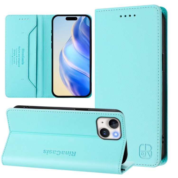 RC01 Dual-Folded Magnetic Suction RFID Leather Phone Case, For iPhone 15 Pro Max, For iPhone 15 Pro, For iPhone 15 Plus