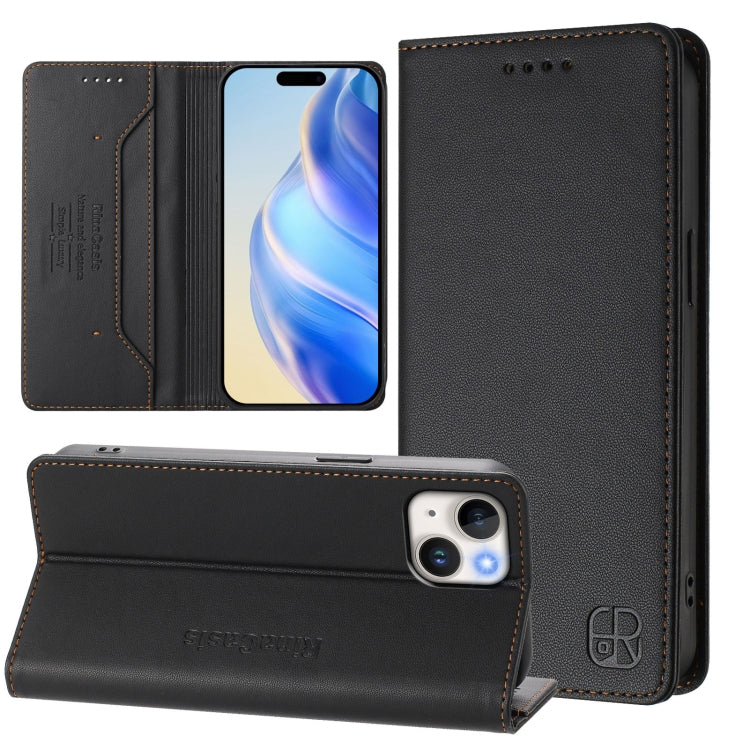 RC01 Dual-Folded Magnetic Suction RFID Leather Phone Case, For iPhone 15 Pro Max, For iPhone 15 Pro, For iPhone 15 Plus