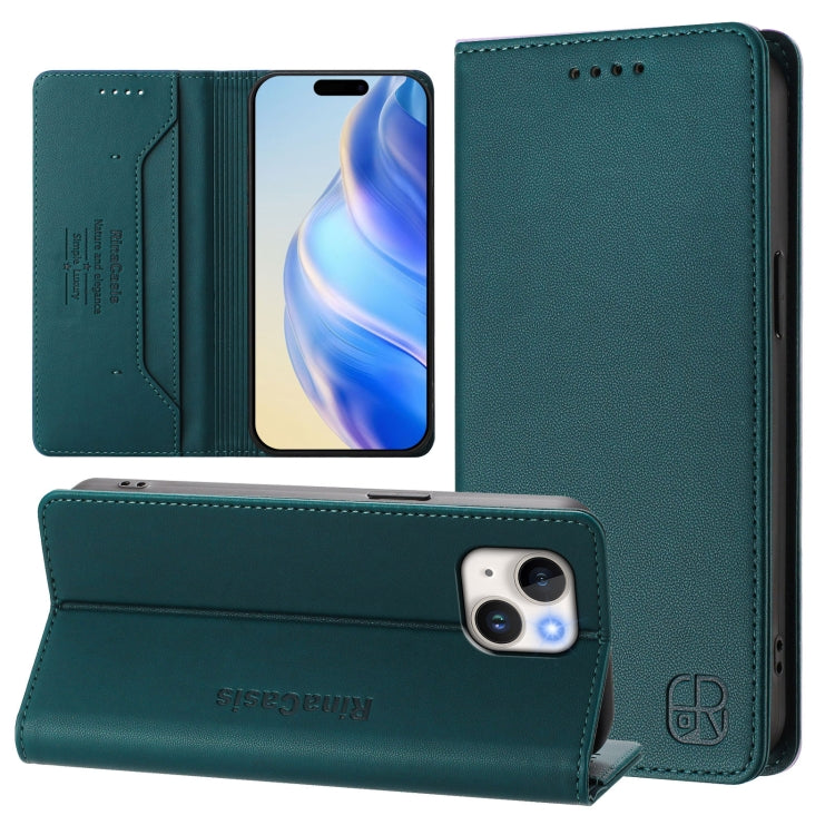 RC01 Dual-Folded Magnetic Suction RFID Leather Phone Case, For iPhone 15 Pro Max, For iPhone 15 Pro, For iPhone 15 Plus