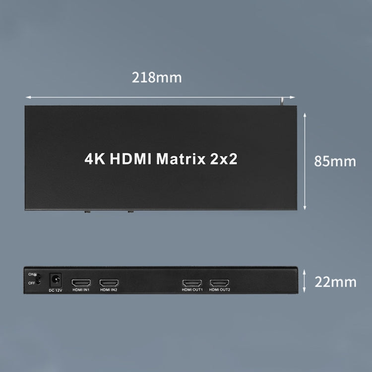 Measy MT4322 4K 30Hz 2 In 2 Out HDMI Matrix Switch Support Seamless Switching, UK Plug(Black)