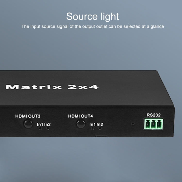 Measy MT4324 4K 30Hz 2 In 4 Out HDMI Matrix Switch Support Seamless Switching, EU Plug(Black)