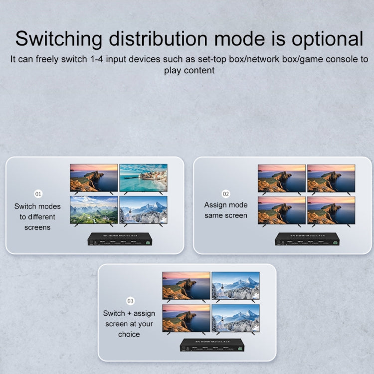 Measy MT4344 4K 30Hz 4 In 4 Out HDMI Matrix Switch Support Seamless Switching, AU Plug(Black)