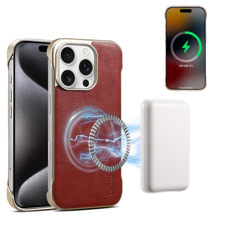 For iPhone 16 Denior MagSafe Genuine Leather Calf Texture  Phone Case(Black)