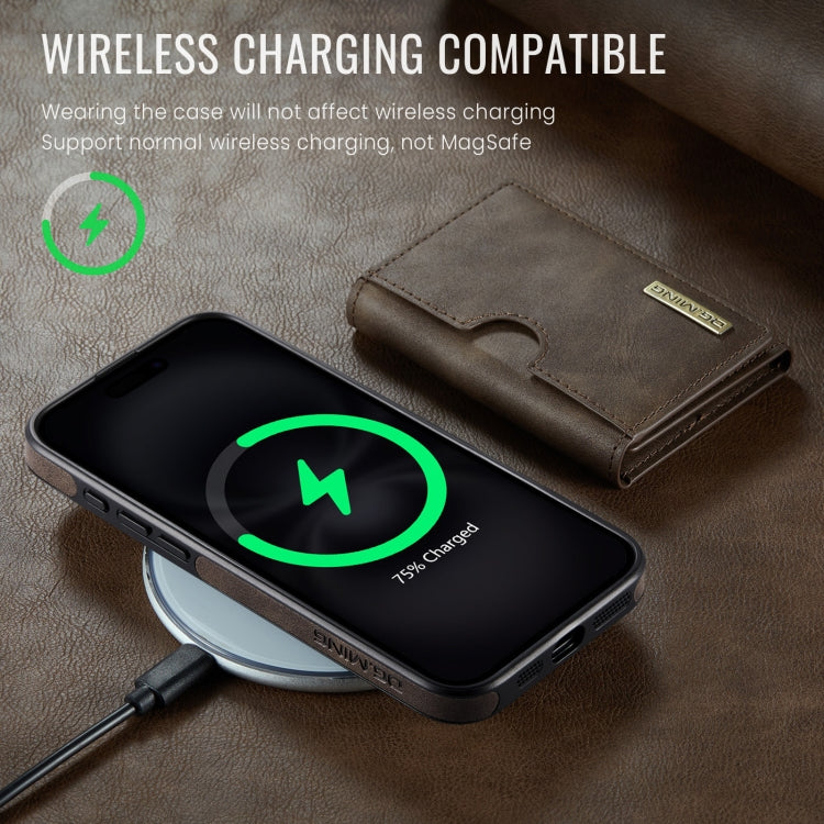 For iPhone 16 Pro Max DG.MING M6 Series RFID Tri-fold Card Bag Removable Leather Phone Case(Coffee)