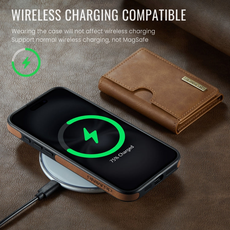 For iPhone 16 DG.MING M6 Series RFID Tri-fold Card Bag Removable Leather Phone Case(Brown)