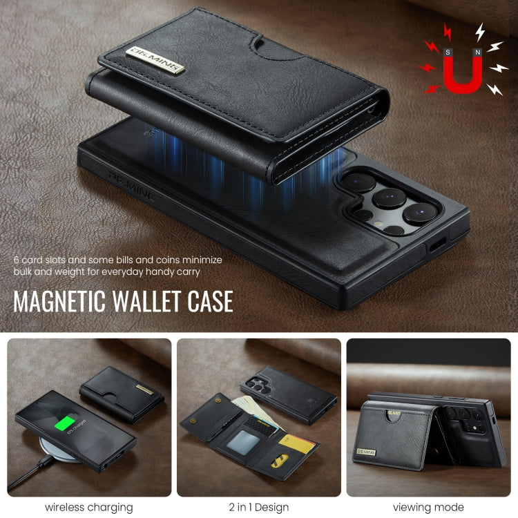 For Samsung Galaxy S24 Ultra 5G DG.MING M6 Series RFID Tri-fold Card Bag Removable Leather Phone Case(Black)