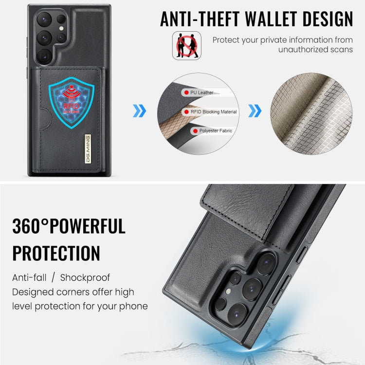 For Samsung Galaxy S24 Ultra 5G DG.MING M6 Series RFID Tri-fold Card Bag Removable Leather Phone Case(Black)