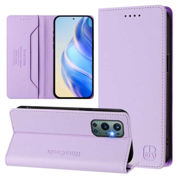 RC01 Dual-Folded Magnetic Suction RFID Leather Phone Case, For OnePlus 9 Pro, For OnePlus 9