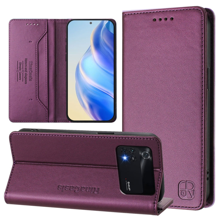 RC01 Dual-Folded Magnetic Suction RFID Leather Phone Case, For Xiaomi Poco C40, For Xiaomi Civi 1S, For Xiaomi Poco M4 Pro 4G