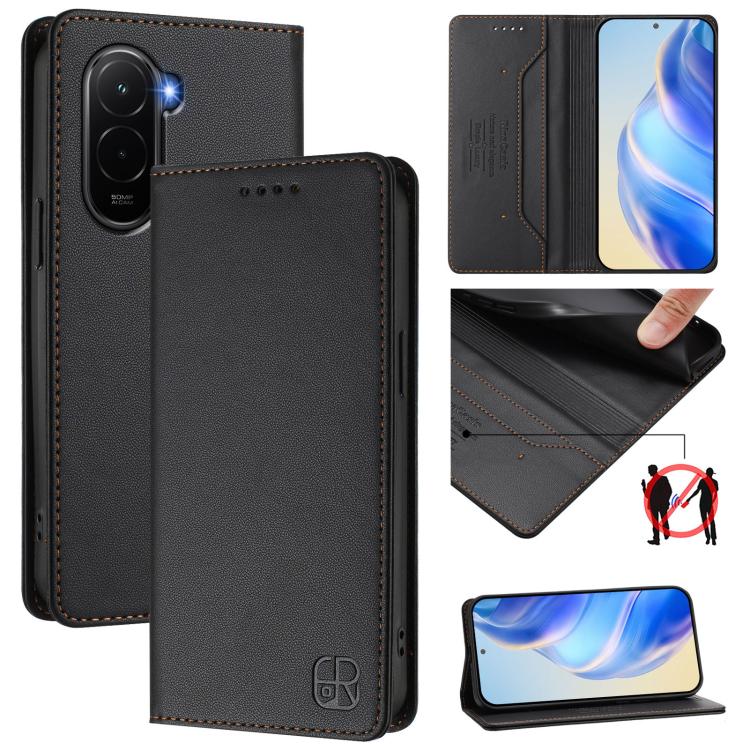 RC01 Dual-Folded Magnetic Suction RFID Leather Phone Case, For Xiaomi 17 Max 5G, For Xiaomi 17T Pro 5G, For Xiaomi Poco M7 4G 169mm