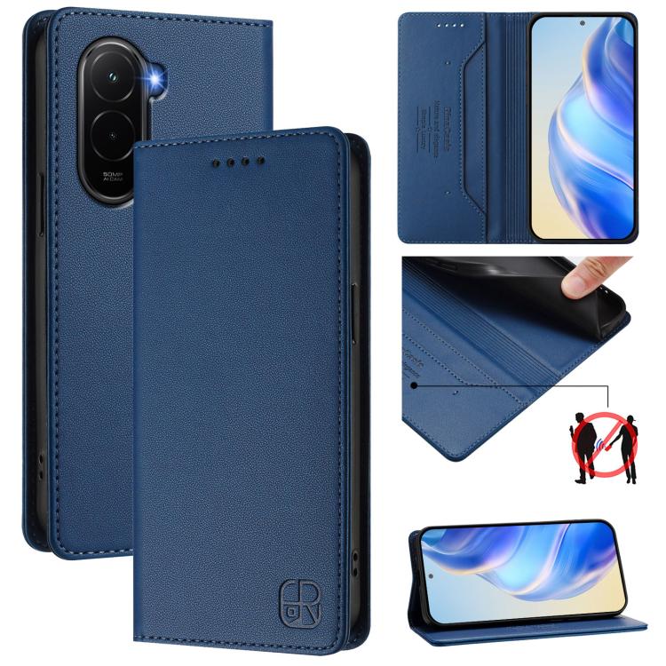 RC01 Dual-Folded Magnetic Suction RFID Leather Phone Case, For Xiaomi 17 Max 5G, For Xiaomi 17T Pro 5G, For Xiaomi Poco M7 4G 169mm