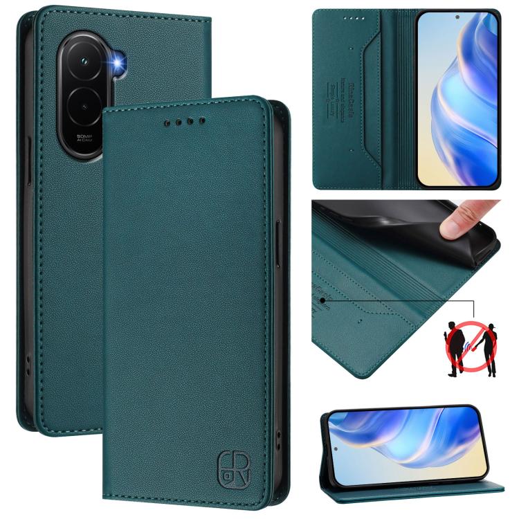 RC01 Dual-Folded Magnetic Suction RFID Leather Phone Case, For Xiaomi 17 Max 5G, For Xiaomi 17T Pro 5G, For Xiaomi Poco M7 4G 169mm