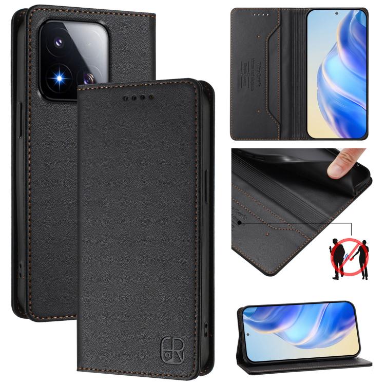 RC01 Dual-Folded Magnetic Suction RFID Leather Phone Case, For Xiaomi 17 Max 5G, For Xiaomi 17T Pro 5G, For Xiaomi Poco M7 4G 169mm